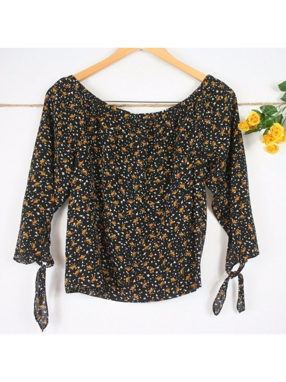 Madewell Women's Falling Leaves Off the Shoulder Silk Top